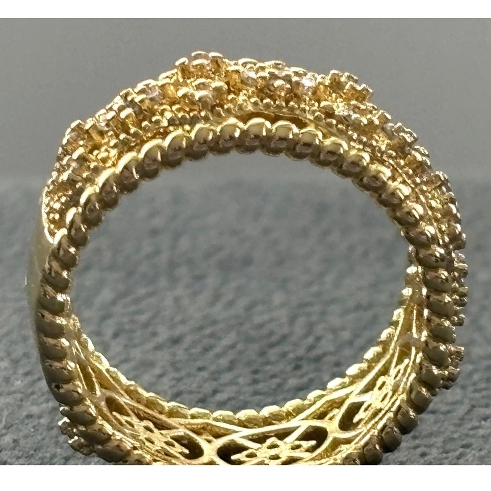 Filigree Band Ring With Intricate Design and Diamond Accents 7 NEW